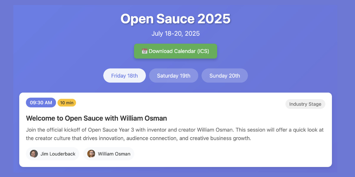 Visit Vibe scraping and vibe coding a schedule app for Open Sauce 2025 entirely on my phone